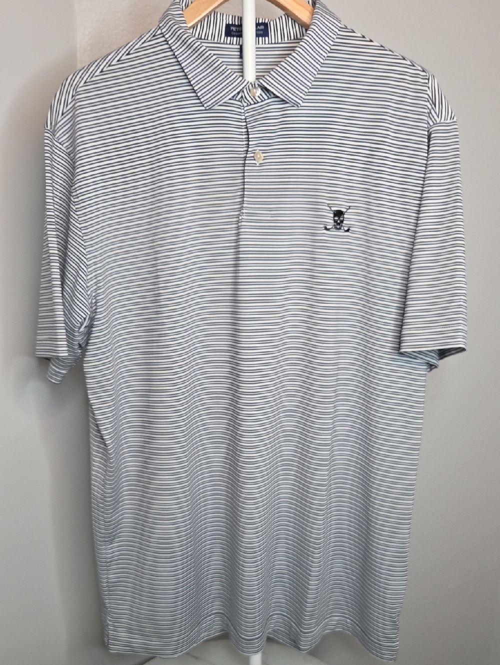 Peter Millar Shirt Men's XL Crown Crafted Golf Stretch Polo Black White Striped - Picture 2 of 8